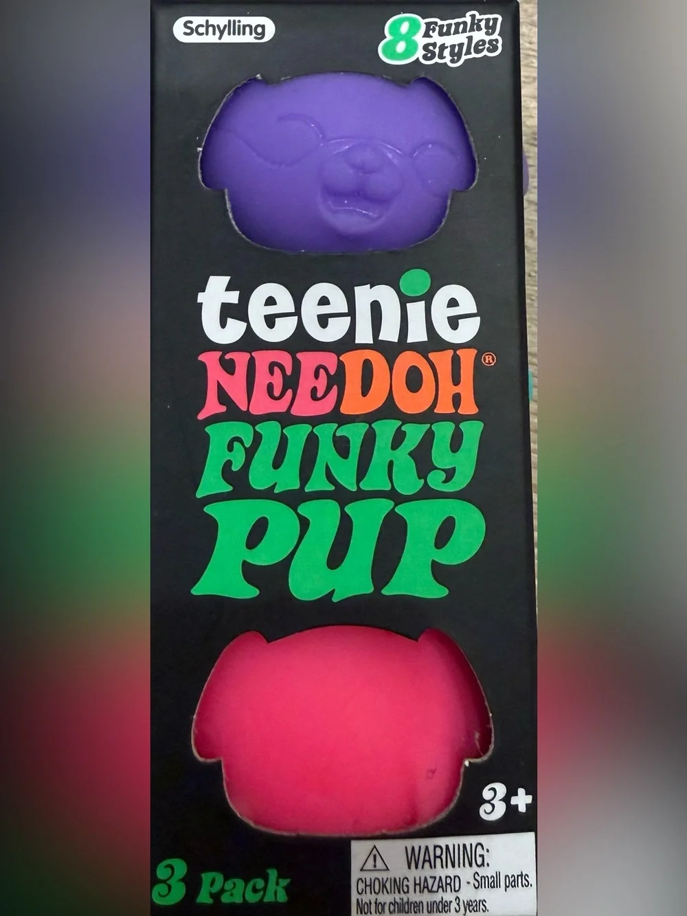 SCHYLLING TEENIE NEEDOH FUNKY PUP SQUOOSHY TOY 3 PACK PINK, TEAL, PURPLE NIB